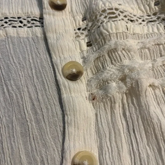 Free People Cream Button-Up Blouse with Lace Details - Picture 4 of 13